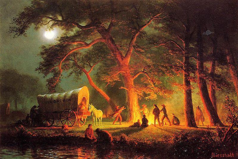 Albert Bierstadt Oregon Trail (Campfire) Norge oil painting art